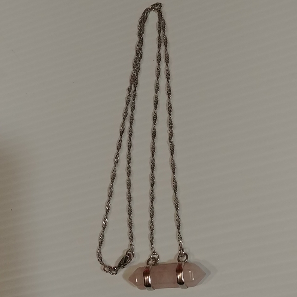 Silver Tone Necklace with Pale Pink Quartz - Picture 2 of 2